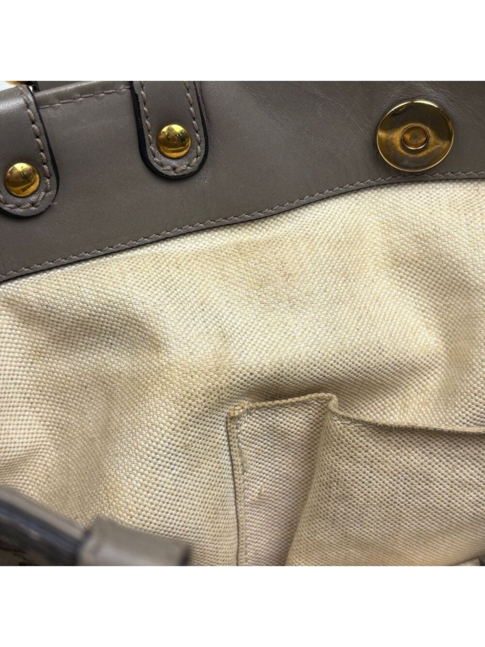 Gucci GG Pattern Tote Interlocking Studs Canvas Beige Gray - Picture 10 of 13